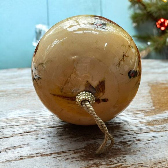 Vtg Decoupage Barry Patch Round Christmas Ornament Quails Nature Bird Watching - Picture 3 of 8